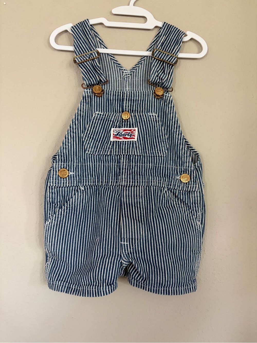 Vintage Liberty Navy and White Pinstripe Short Overalls